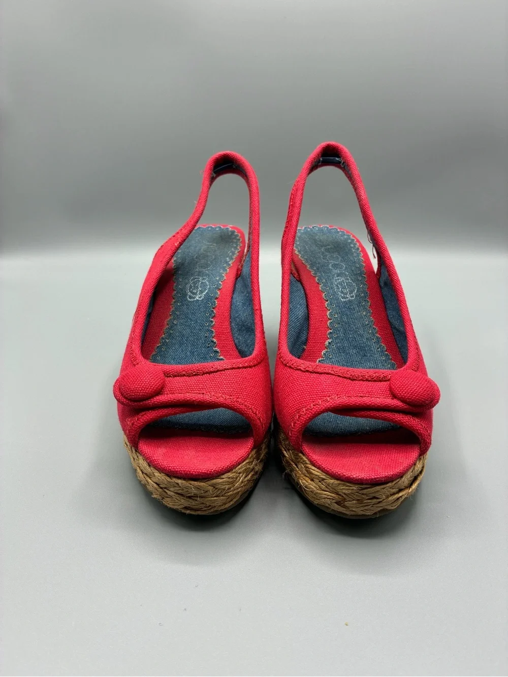 Y2K SUGAR red Canvas Peep-Toe Slingback Wedge Sandals